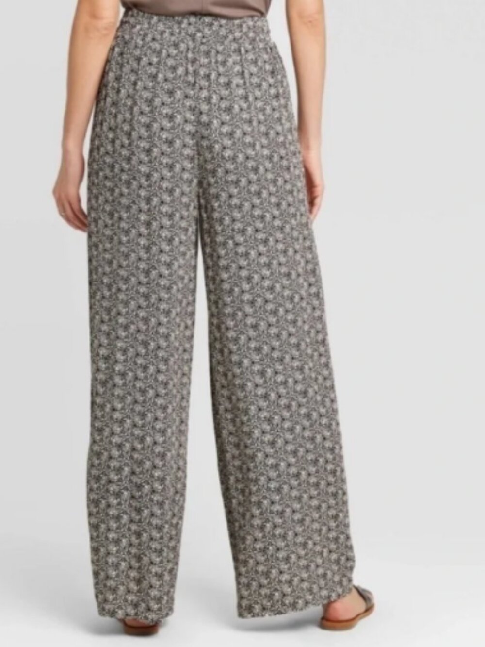 Knox Rose Womens Wide Leg Boho Floral Flow Black & White Pull On Pants